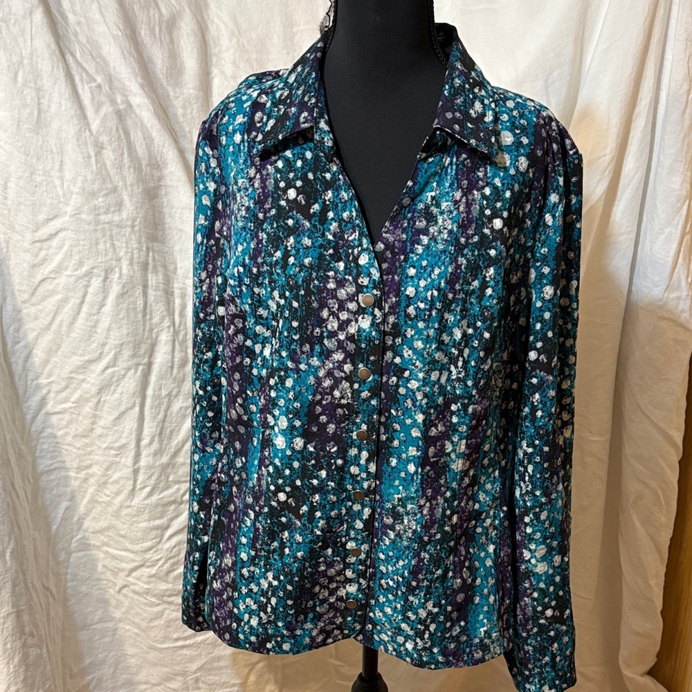 Floral Snap Button-Up Women's Top/Jacket- Blue and Purple